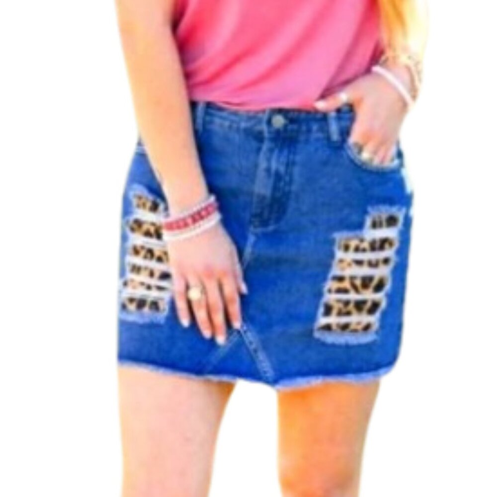 Crazy Train Meow Wow Leopard Denim Western Skirt